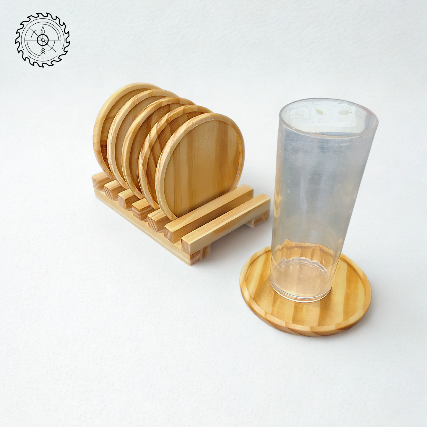 Set de 6 Posavasos de Madera + Base