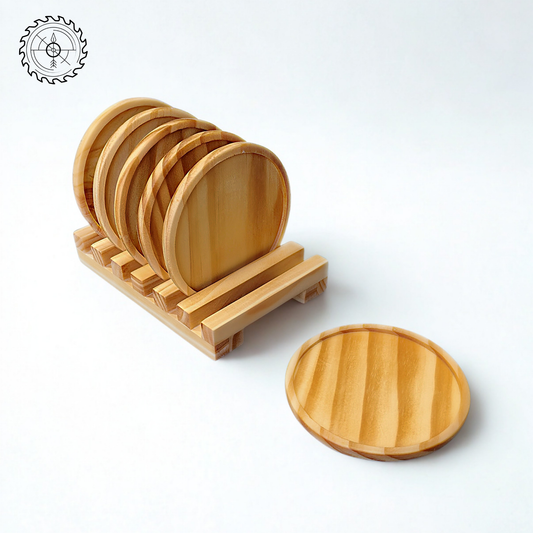 Set de 6 Posavasos de Madera + Base